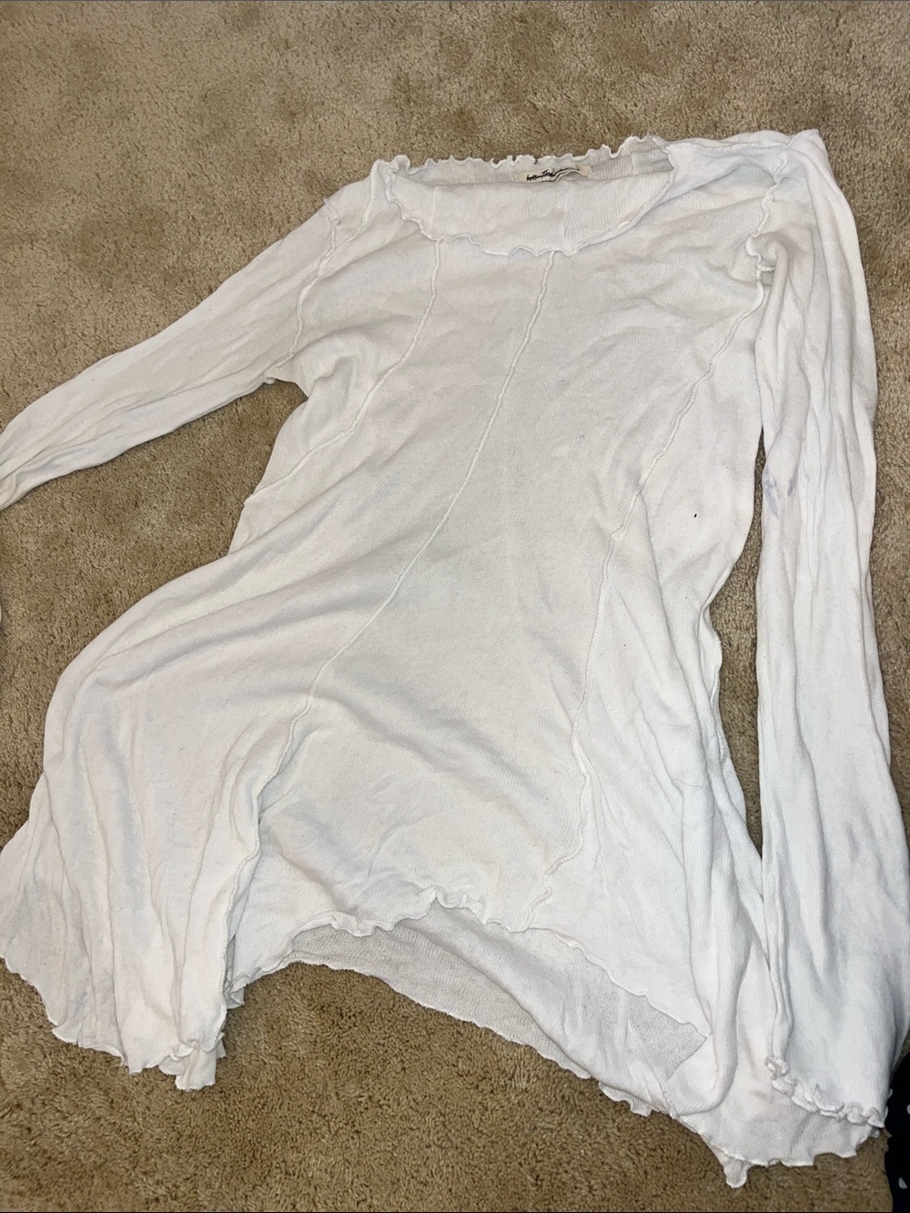 White Ruffled Edge Long Sleeve Women's Top dress